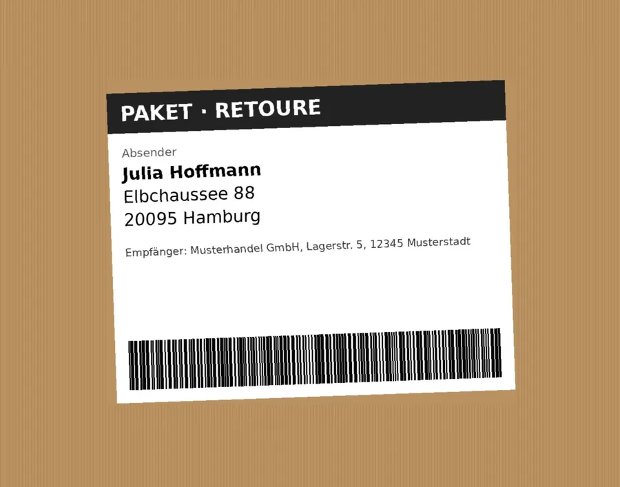 Beispielfoto eines Retourenlabels auf einem Paket
